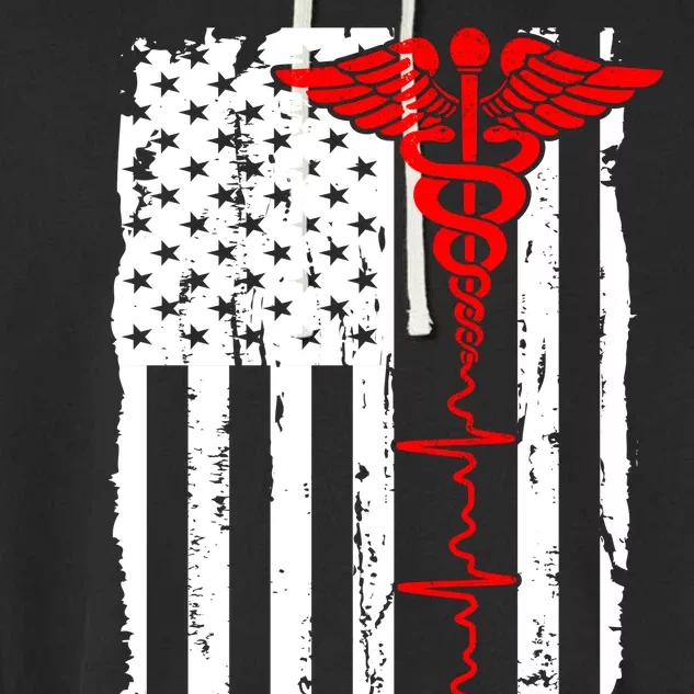 Healthcare Front line US Flag Garment-Dyed Fleece Hoodie