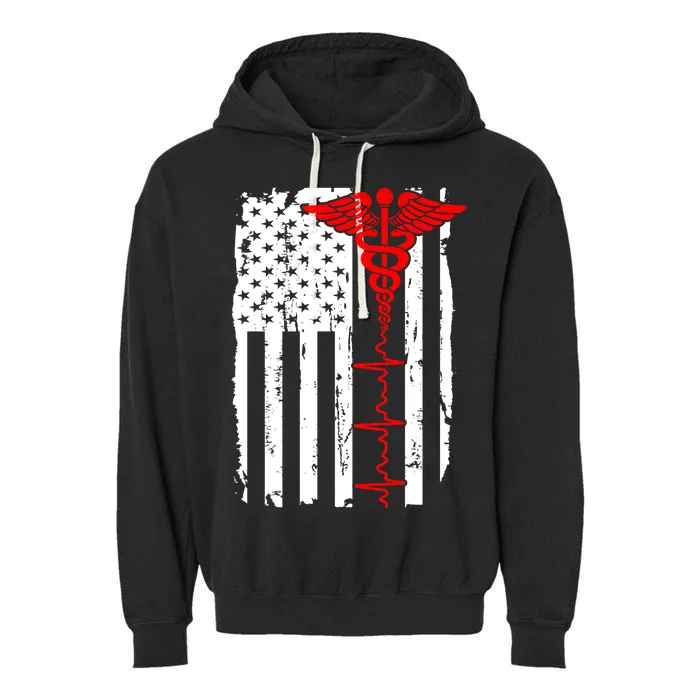 Healthcare Front line US Flag Garment-Dyed Fleece Hoodie