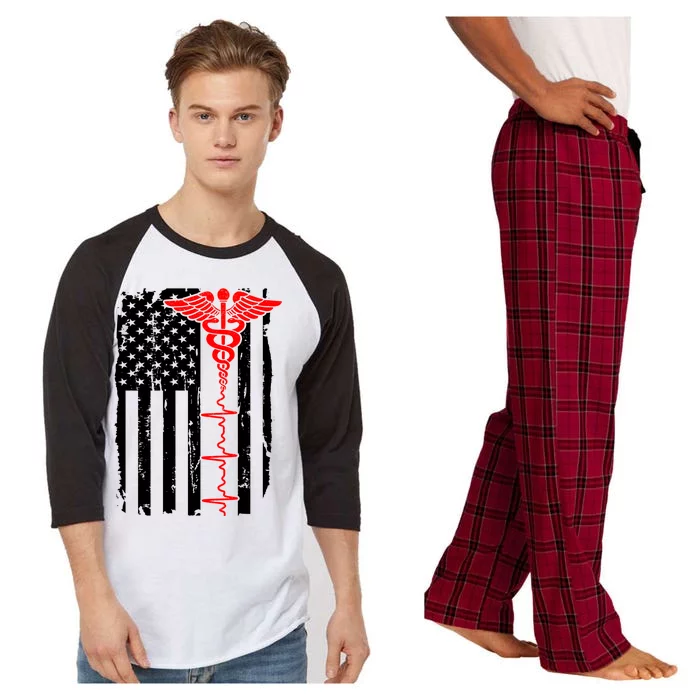 Healthcare Front line US Flag Raglan Sleeve Pajama Set