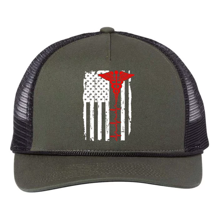 Healthcare Front line US Flag Retro Rope Trucker Hat Cap