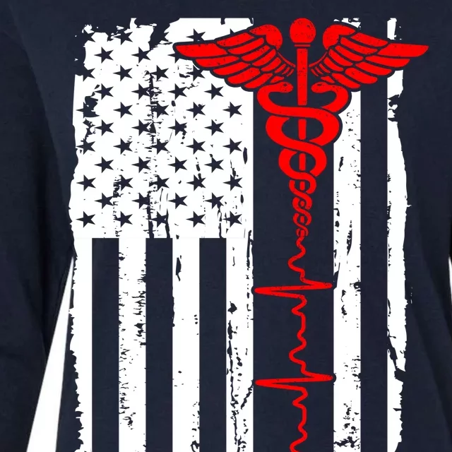 Healthcare Front line US Flag Womens Cotton Relaxed Long Sleeve T-Shirt