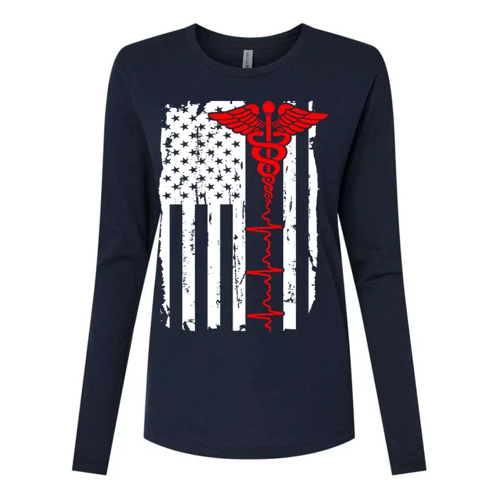 Healthcare Front line US Flag Womens Cotton Relaxed Long Sleeve T-Shirt