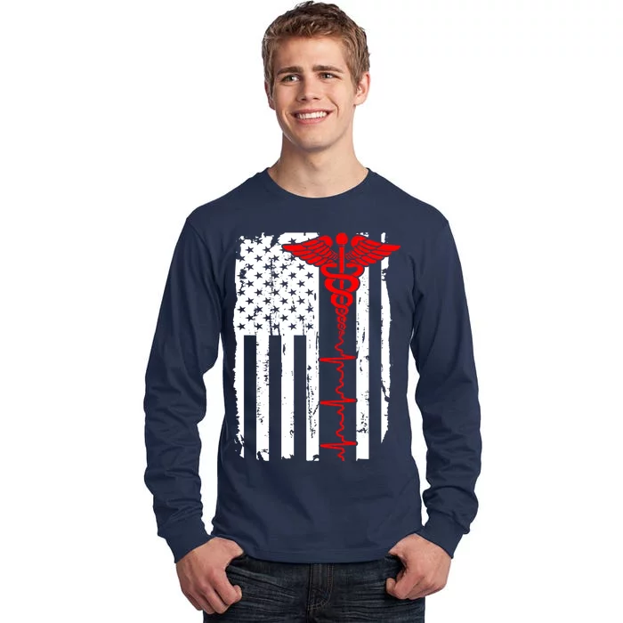 Healthcare Front line US Flag Tall Long Sleeve T-Shirt