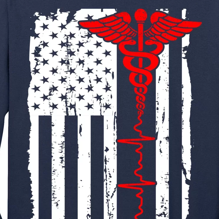 Healthcare Front line US Flag Tall Long Sleeve T-Shirt