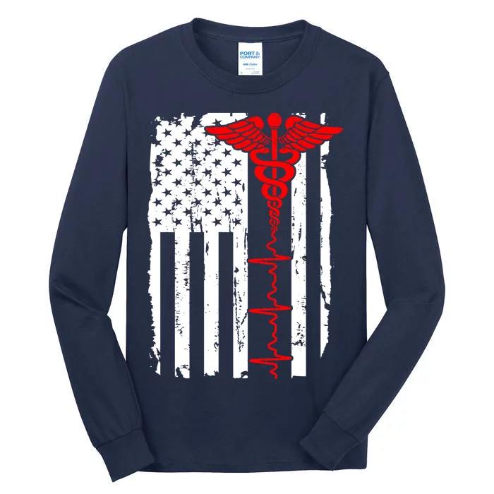 Healthcare Front line US Flag Tall Long Sleeve T-Shirt