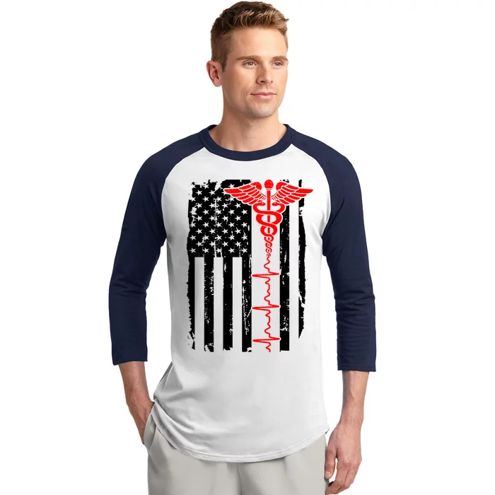 Healthcare Front line US Flag Baseball Sleeve Shirt