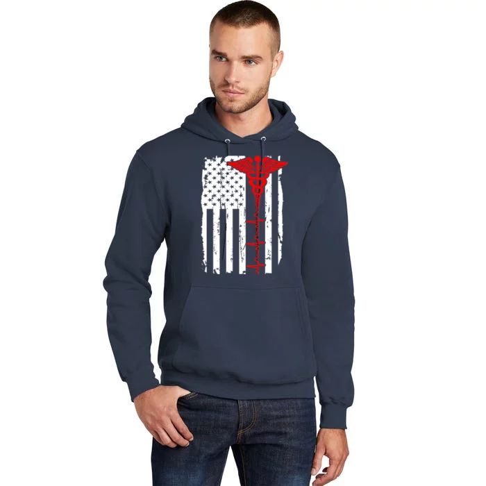 Healthcare Front line US Flag Tall Hoodie