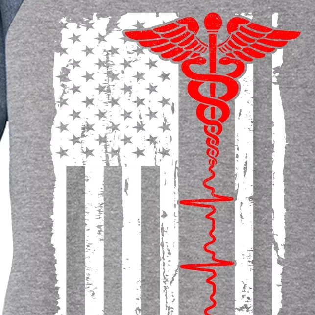 Healthcare Front line US Flag Women's Tri-Blend 3/4-Sleeve Raglan Shirt