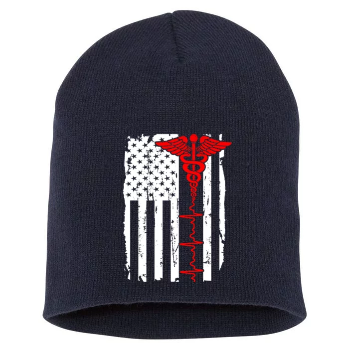 Healthcare Front line US Flag Short Acrylic Beanie