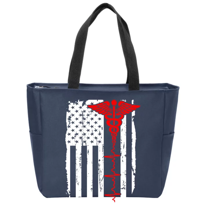 Healthcare Front line US Flag Zip Tote Bag