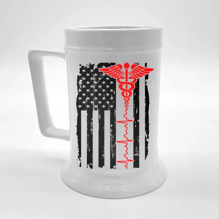 Healthcare Front line US Flag Front & Back Beer Stein