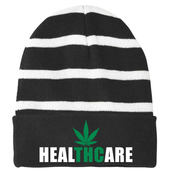 Healthcare Medical Marijuana Weed Striped Beanie with Solid Band