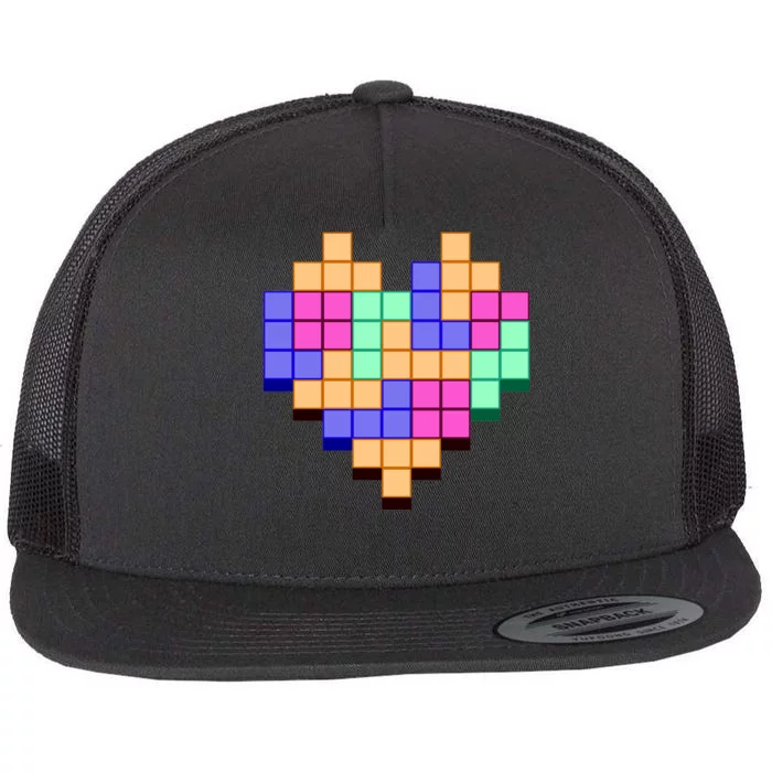 Heart Block Game Valentine's Day Gamer Love Flat Bill Trucker Hat