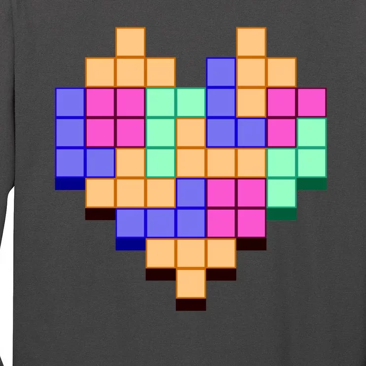 Heart Block Game Valentine's Day Gamer Love Tall Long Sleeve T-Shirt