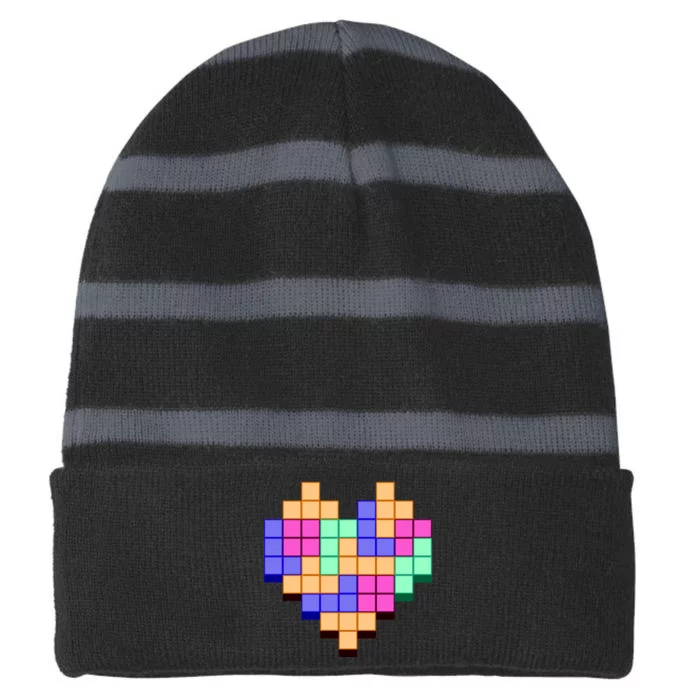 Heart Block Game Valentine's Day Gamer Love Striped Beanie with Solid Band