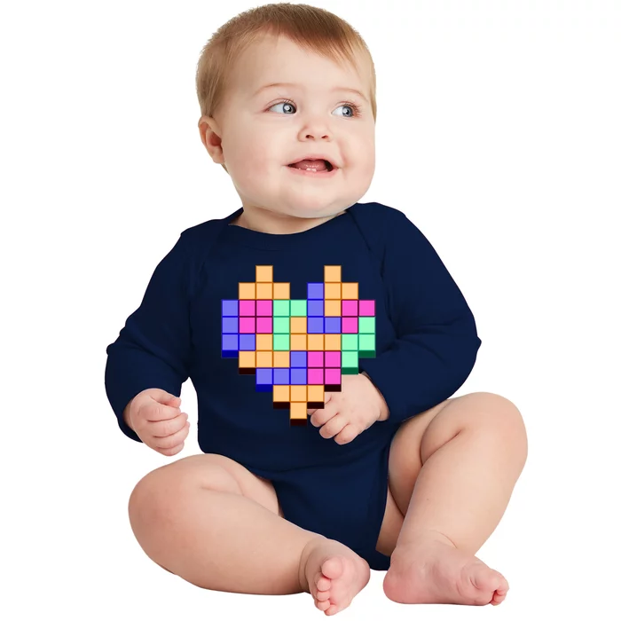 Heart Block Game Valentine's Day Gamer Love Baby Long Sleeve Bodysuit