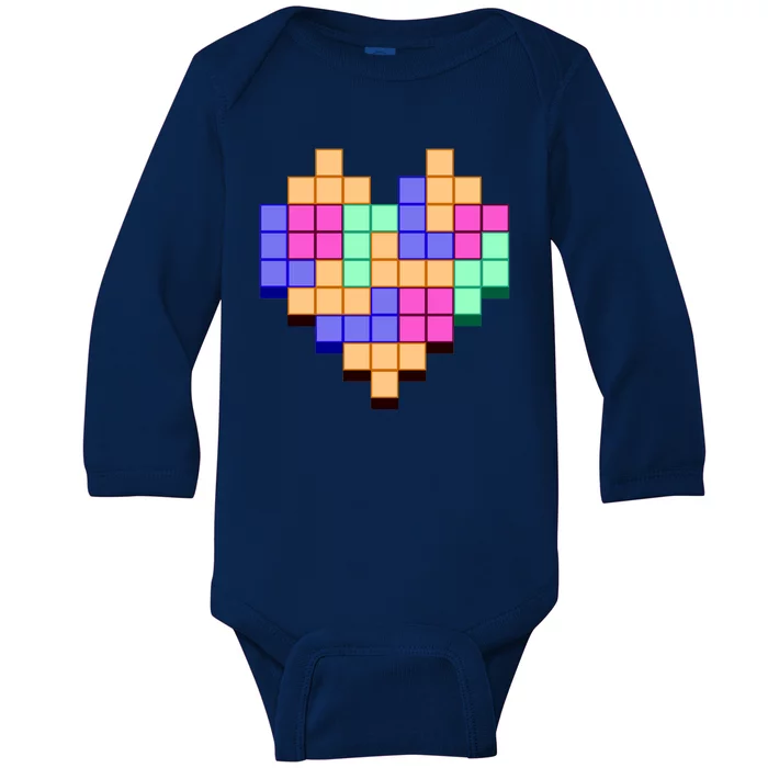 Heart Block Game Valentine's Day Gamer Love Baby Long Sleeve Bodysuit