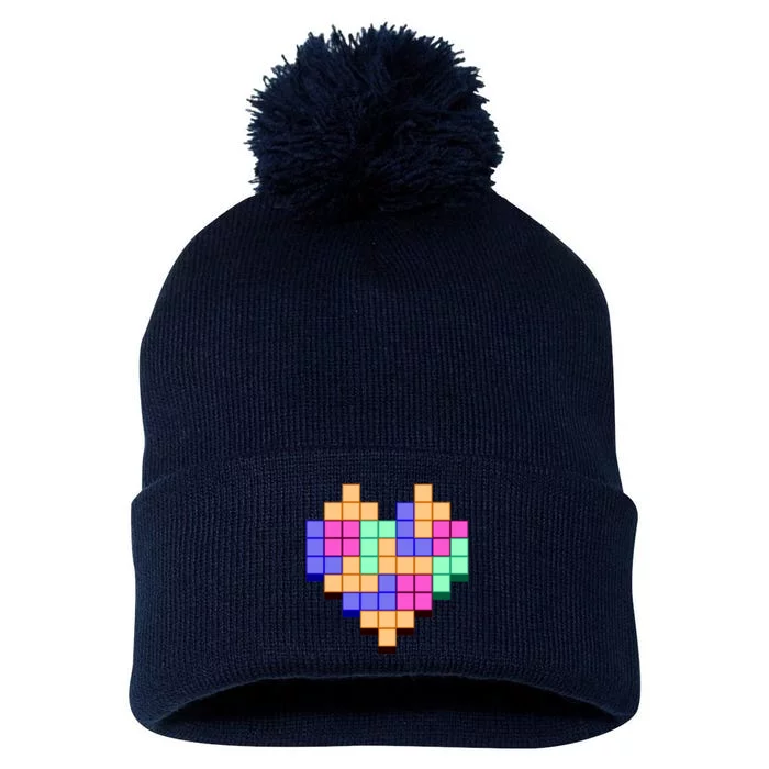 Heart Block Game Valentine's Day Gamer Love Pom Pom 12in Knit Beanie