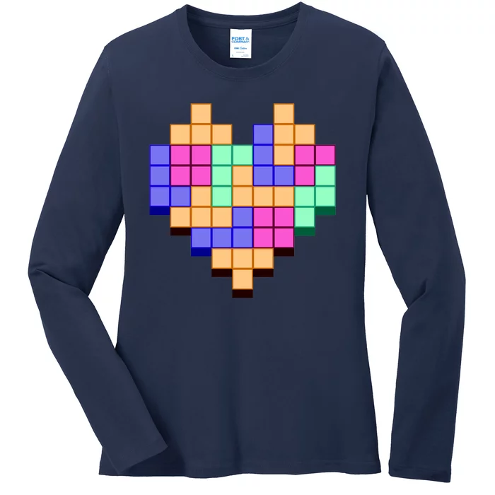 Heart Block Game Valentine's Day Gamer Love Ladies Long Sleeve Shirt