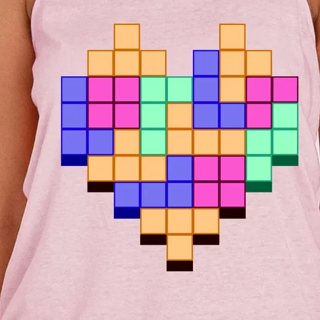 Heart Block Game Valentine's Day Gamer Love Women's Knotted Racerback Tank