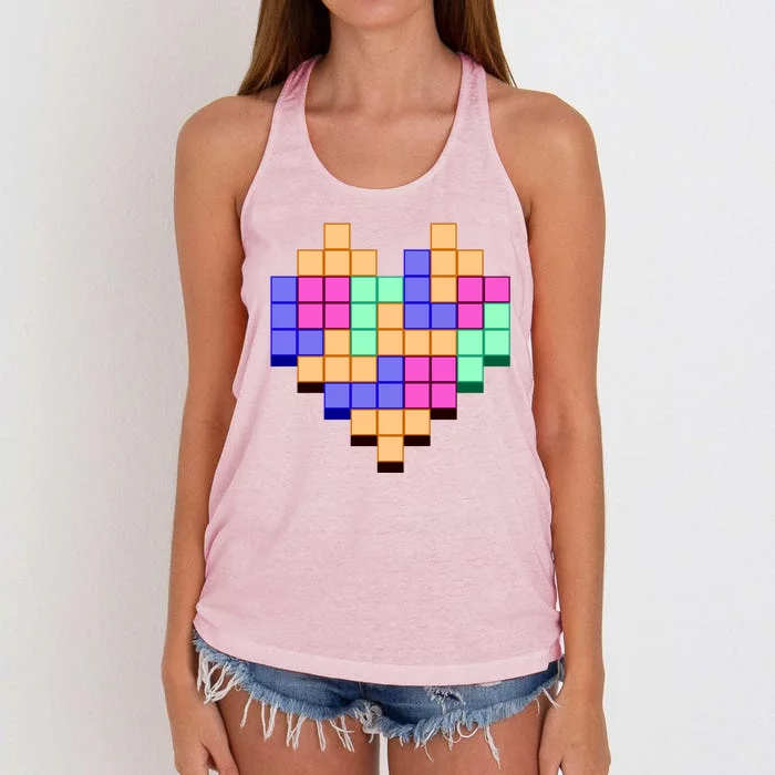 Heart Block Game Valentine's Day Gamer Love Women's Knotted Racerback Tank