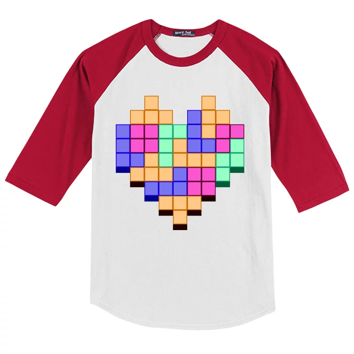 Heart Block Game Valentine's Day Gamer Love Kids Colorblock Raglan Jersey