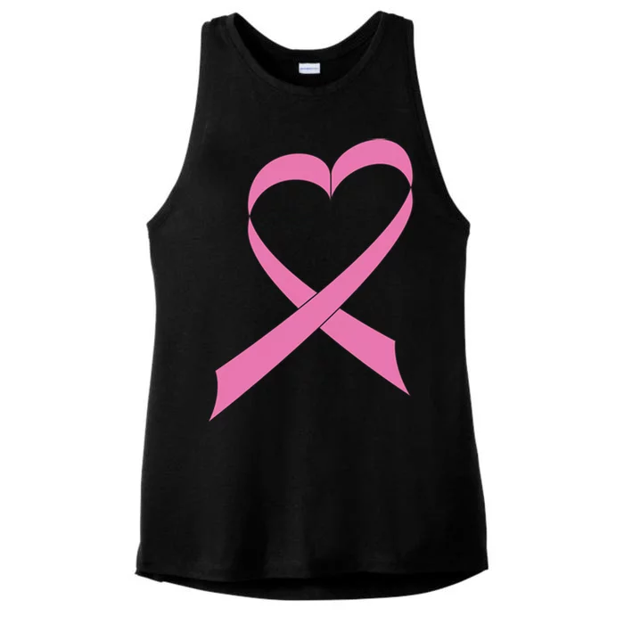 Heart Breast Cancer Ribbon Ladies Tri-Blend Wicking Tank