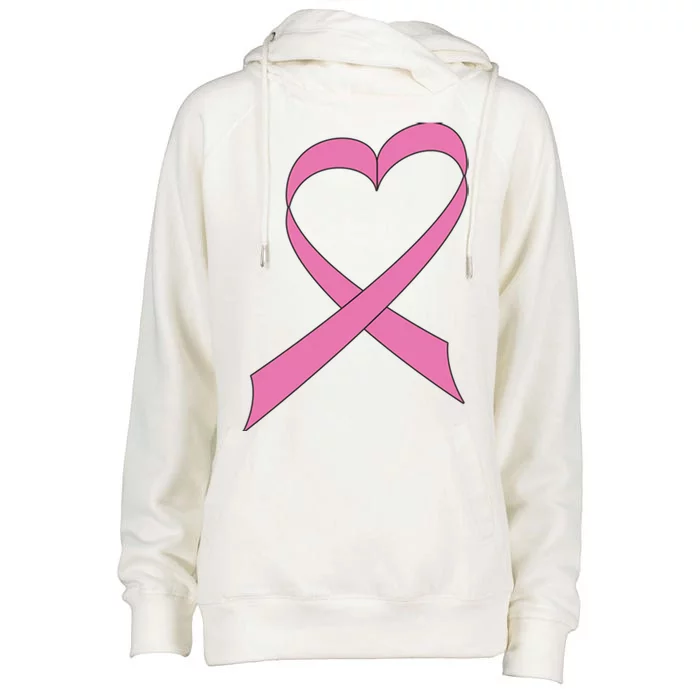 Heart Breast Cancer Ribbon Womens Funnel Neck Pullover Hood