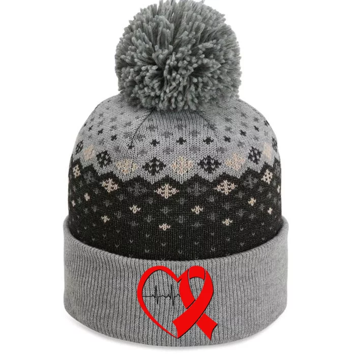 Heart Disease Health Awareness Heartbeat Red Ribbon The Baniff Cuffed Pom Beanie