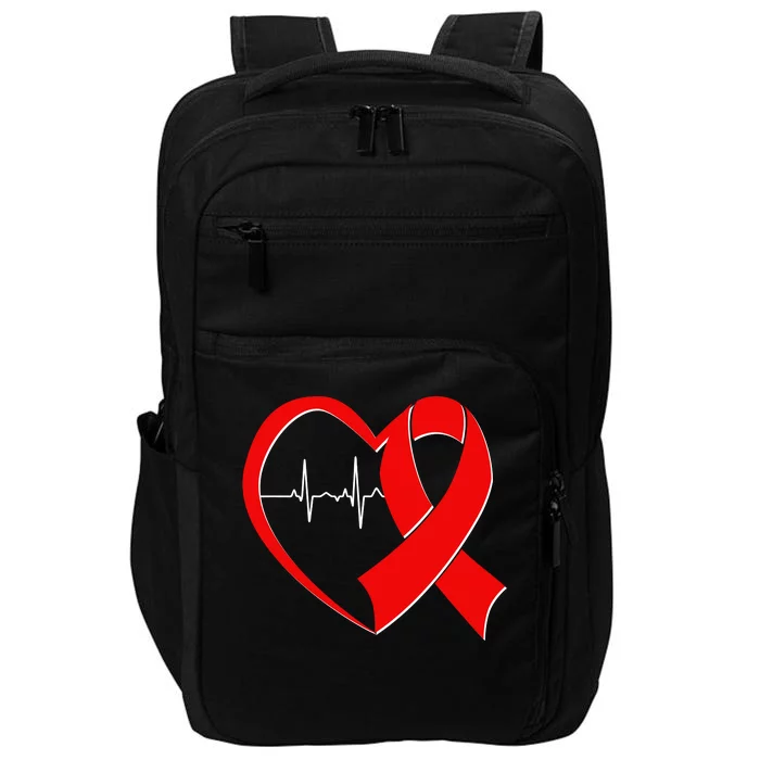 Heart Disease Health Awareness Heartbeat Red Ribbon Impact Tech Backpack