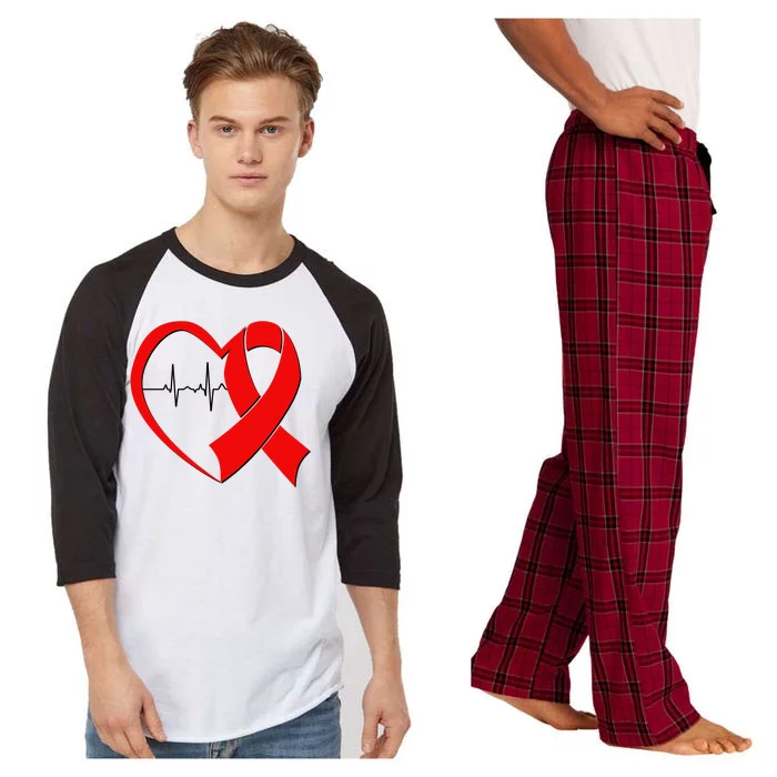 Heart Disease Health Awareness Heartbeat Red Ribbon Raglan Sleeve Pajama Set