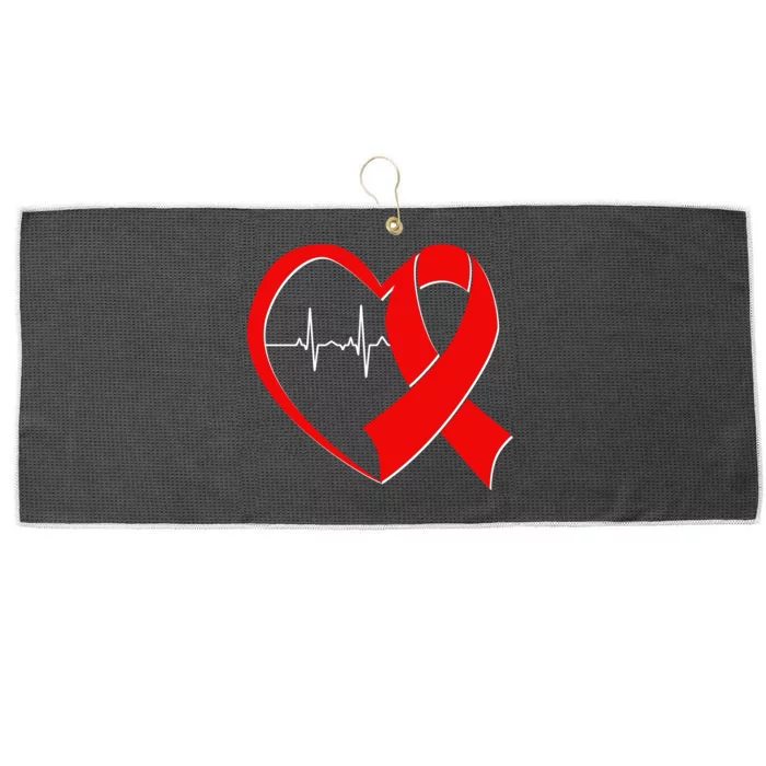 Heart Disease Health Awareness Heartbeat Red Ribbon Large Microfiber Waffle Golf Towel