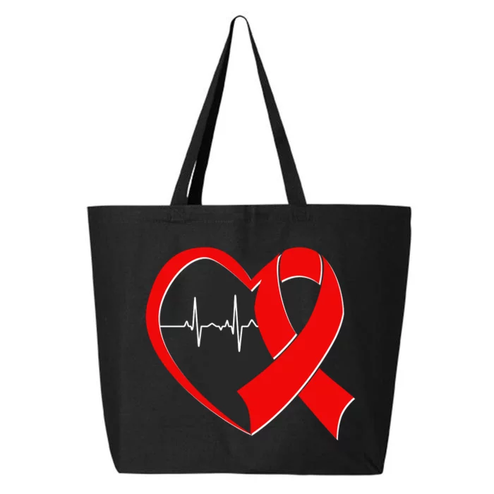 Heart Disease Health Awareness Heartbeat Red Ribbon 25L Jumbo Tote