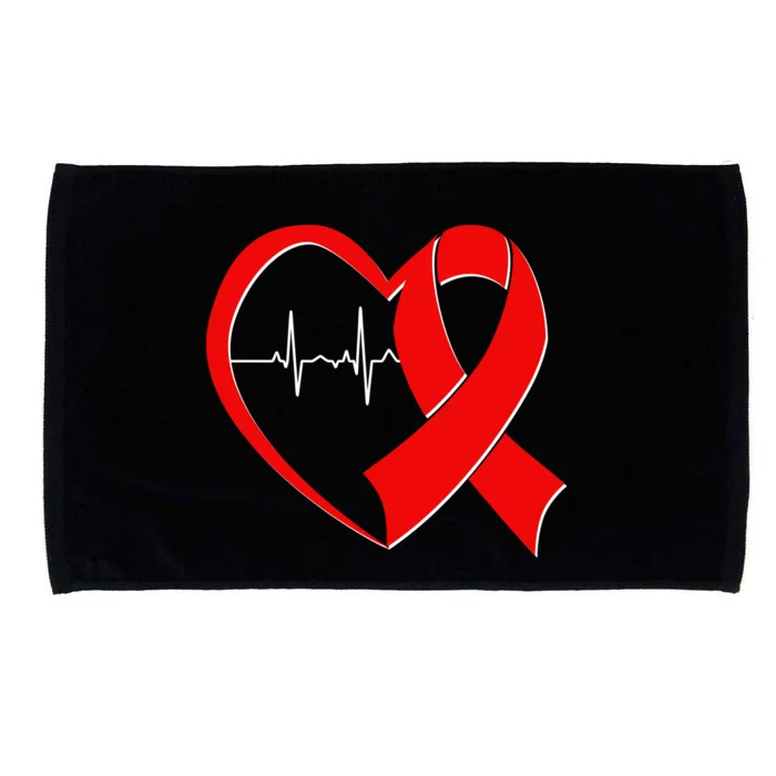 Heart Disease Health Awareness Heartbeat Red Ribbon Microfiber Hand Towel