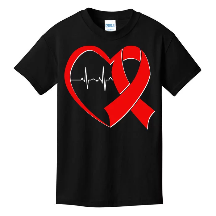 Heart Disease Health Awareness Heartbeat Red Ribbon Kids T-Shirt