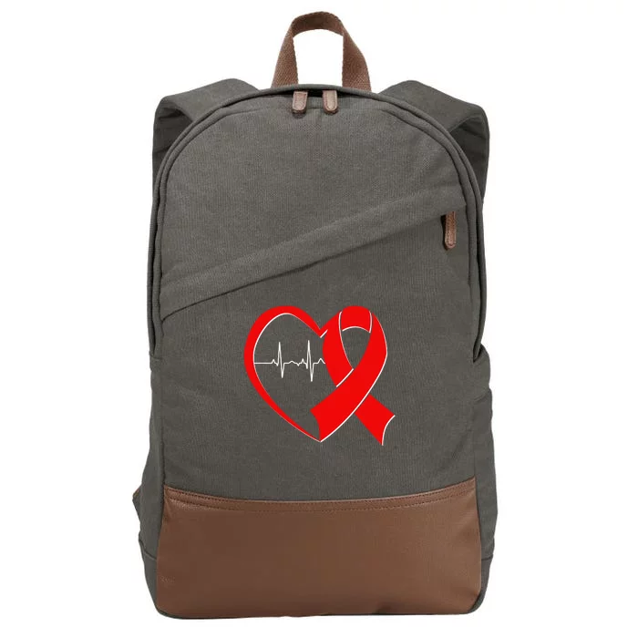 Heart Disease Health Awareness Heartbeat Red Ribbon Cotton Canvas Backpack