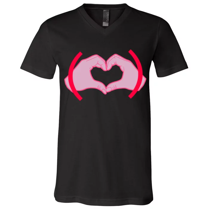 Heart Hands Sign Love Tribute V-Neck T-Shirt