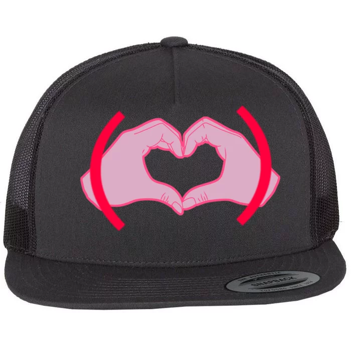 Heart Hands Sign Love Tribute Flat Bill Trucker Hat