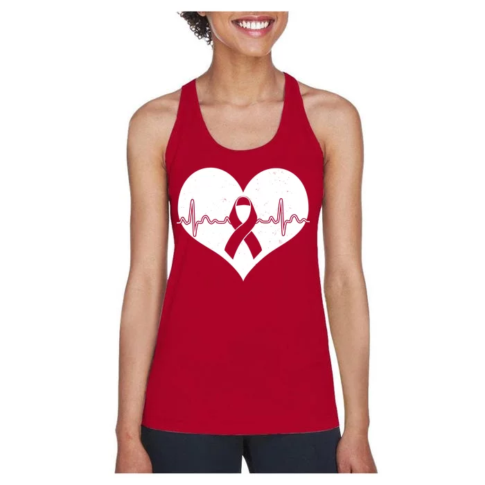 Heart Health Awareness Heartbeat Women's Racerback Tank