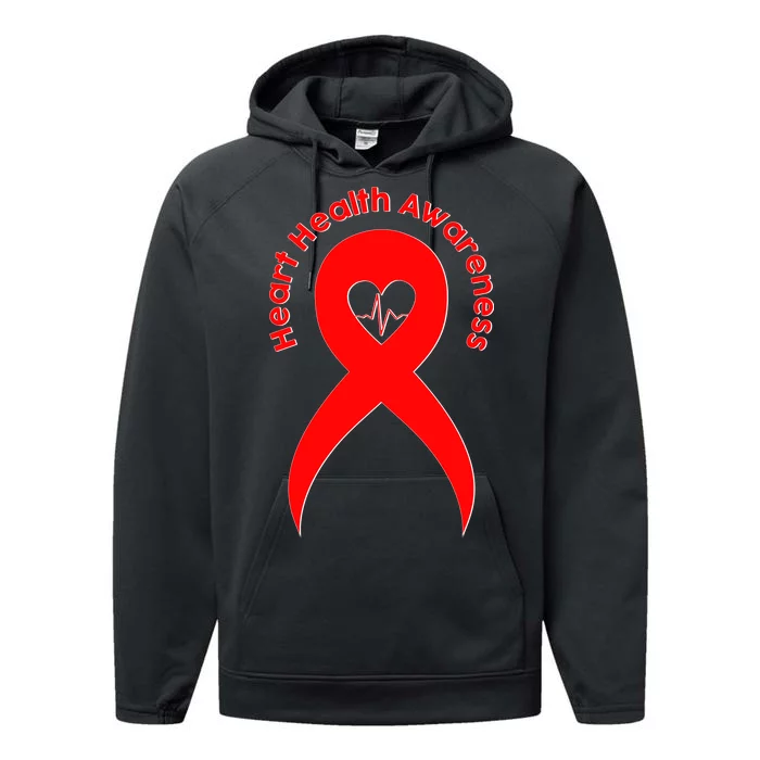 Heart Health Awareness Red Ribbon Performance Fleece Hoodie