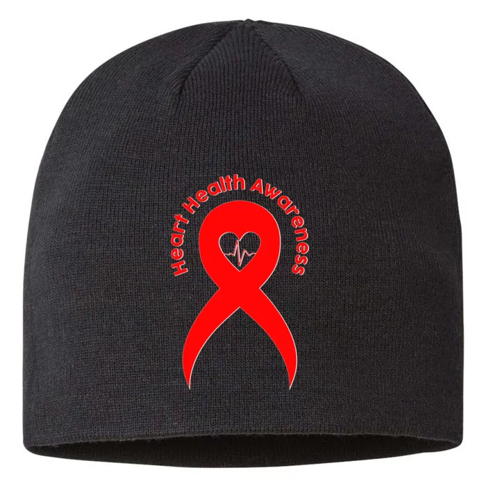 Heart Health Awareness Red Ribbon 8 1/2in Sustainable Knit Beanie