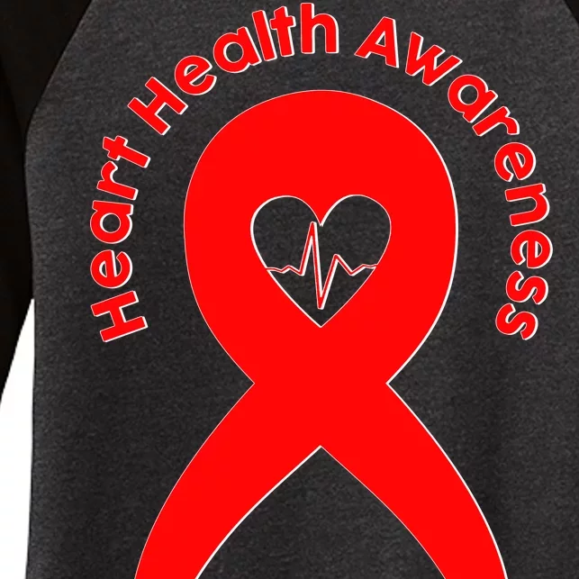 Heart Health Awareness Red Ribbon Women's Tri-Blend 3/4-Sleeve Raglan Shirt