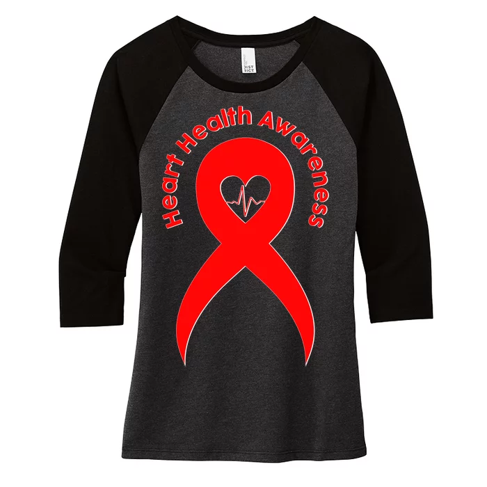 Heart Health Awareness Red Ribbon Women's Tri-Blend 3/4-Sleeve Raglan Shirt