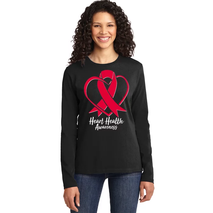 Heart Health Awareness Ribbon Ladies Long Sleeve Shirt