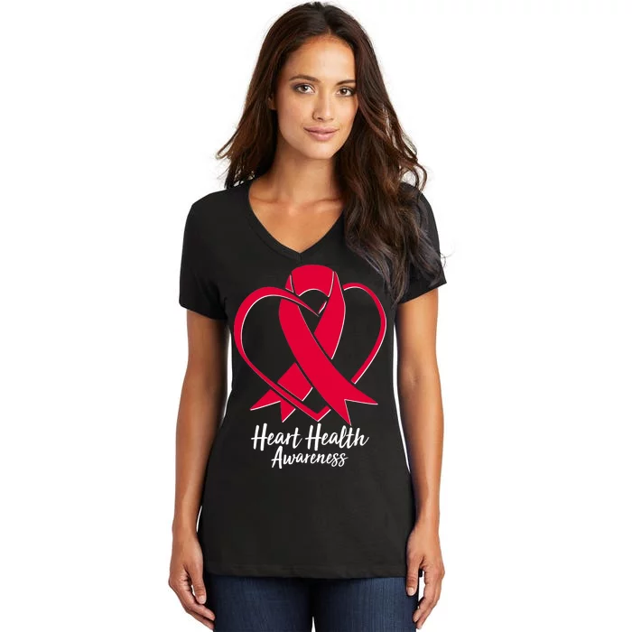 Heart Health Awareness Ribbon Women's V-Neck T-Shirt