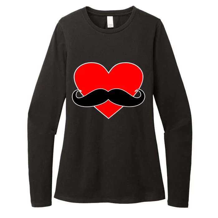 Heart Mustache Funny Valentine's Day Logo Womens CVC Long Sleeve Shirt