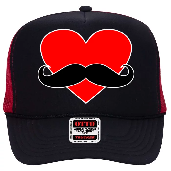 Heart Mustache Funny Valentine's Day Logo High Crown Mesh Trucker Hat