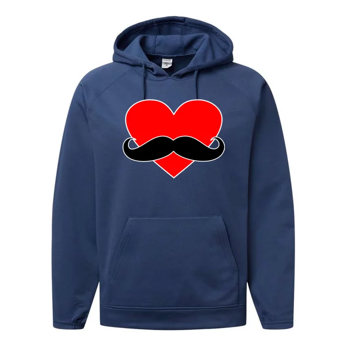 Heart Mustache Funny Valentine's Day Logo Performance Fleece Hoodie