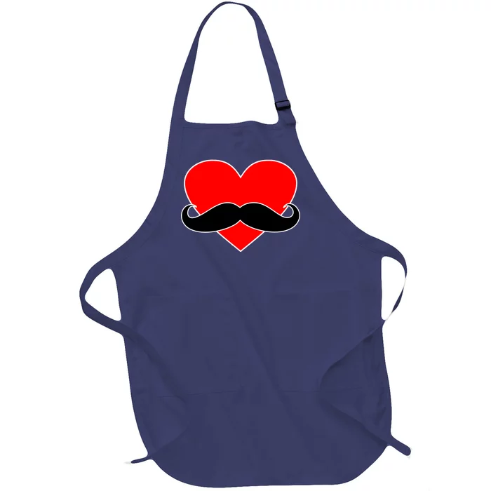 Heart Mustache Funny Valentine's Day Logo Full-Length Apron With Pocket