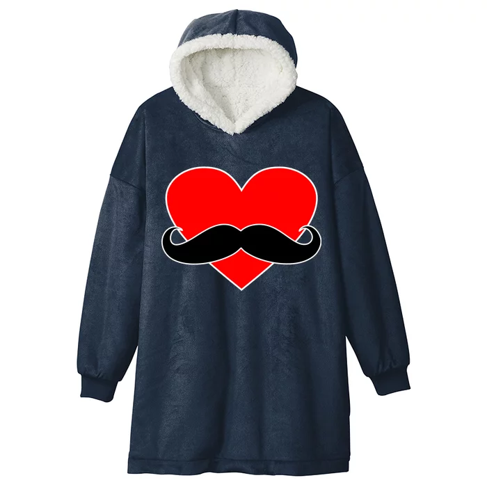 Heart Mustache Funny Valentine's Day Logo Hooded Wearable Blanket